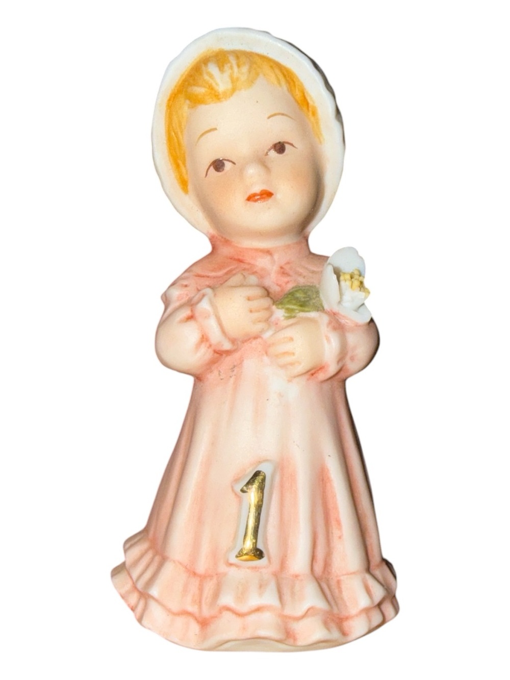 Pink Porcelain Birthday Girl Figurine with Gold Accent